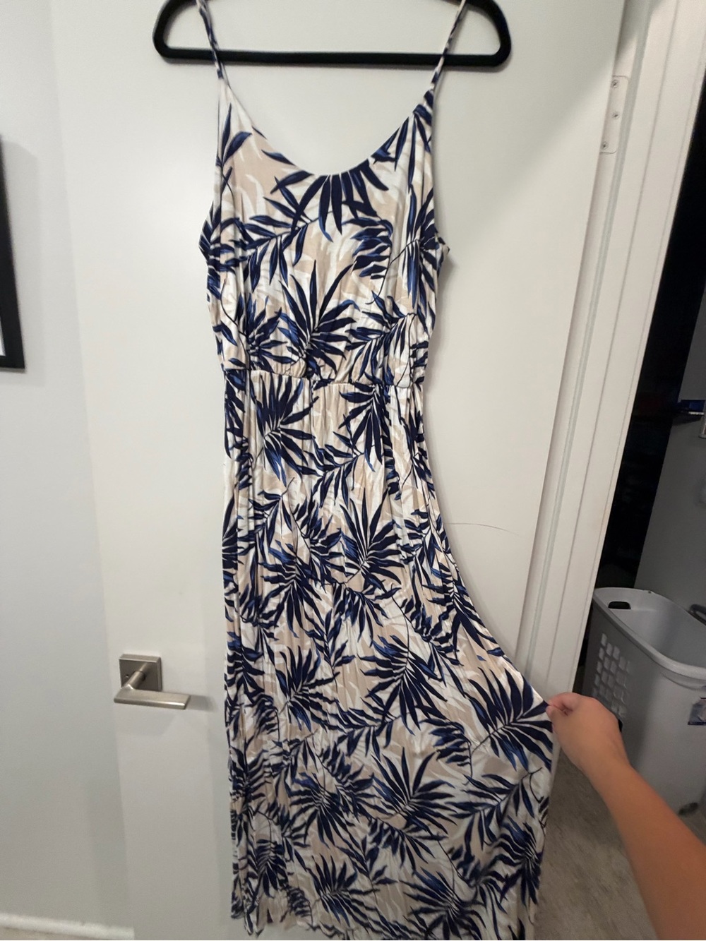 All in Favor Navy Palm-Print Maxi Dress